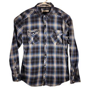 BKE buckle flannel pearl snap shirt mens 2XL XXL blue plaid western long sleeve